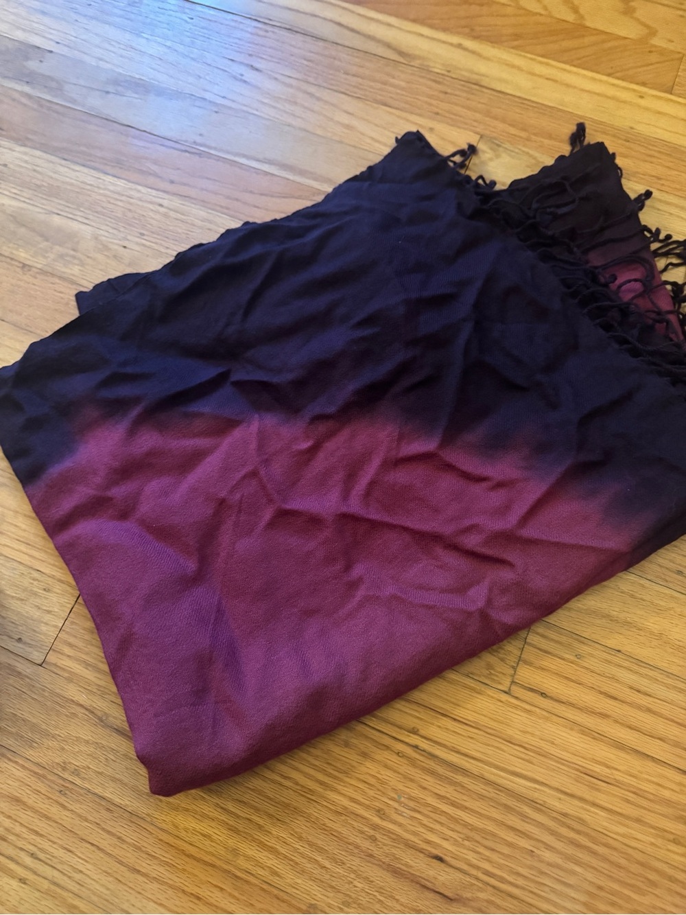 NWT Charter Club Wool Ombre Black to Plum Fringe Scarf